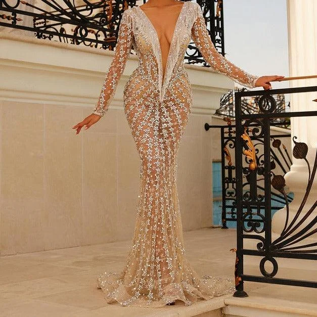 Weekend Deal statement dressKittenAlarm - Minnie Long Sleeve Deep V Neck See Through Maxi Dress Weekend Deal statement dressKittenAlarm - Minnie Long Sleeve Deep V Neck See Through Maxi Dress