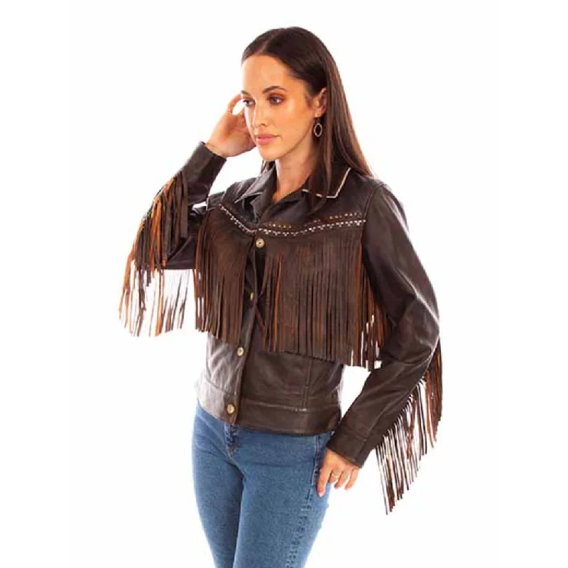 long-sleeve coatWomen's Chocolate Embordered Jacket With Fringe By Scully L1114