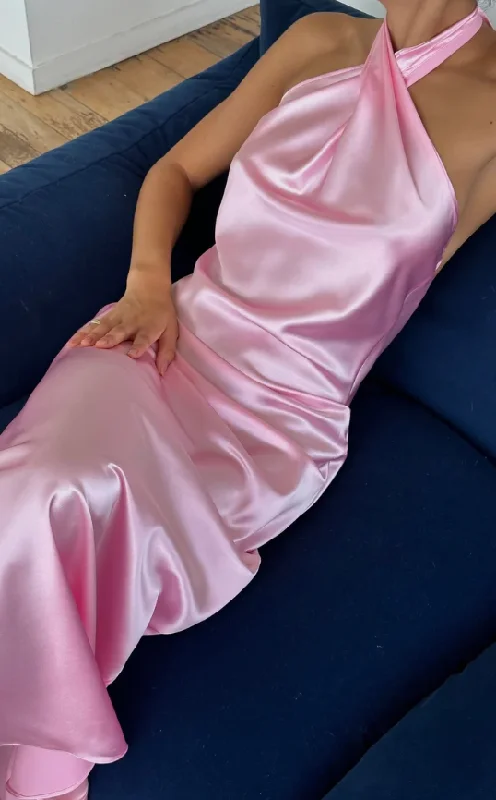 Buy More, Save More flowy dressPink Cross Neck Halter Backless Satin Party Dress, DP2296 Buy More, Save More flowy dressPink Cross Neck Halter Backless Satin Party Dress, DP2296