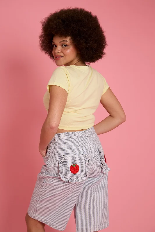 Limited Quantity Nova Tomato Embroidered Stripe Shorts - Curve