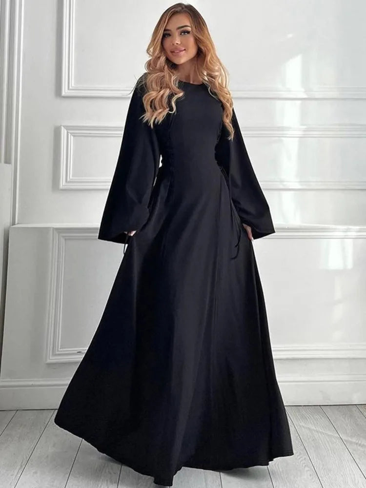 Closeout satin dressMinxie - Flattering dress with drawstring detail
