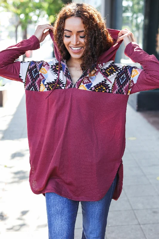 Instant Discount Rust Tribal French Terry Hooded Sweater
