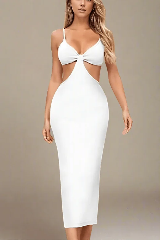 casual knit dressAria Bodycon Day Maxi Dress - Pearl White