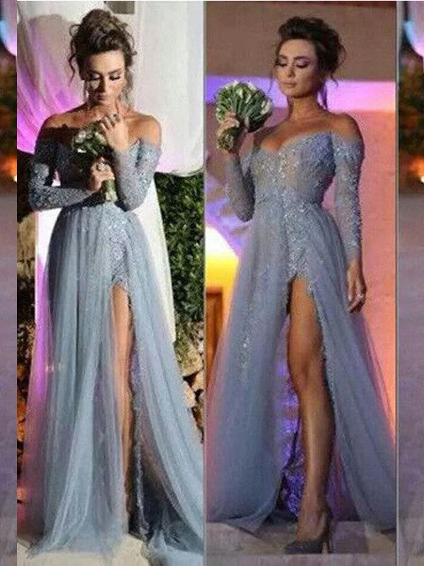Special Price vestidos prom dresses,A-line Off-the-shoulder Floor-length Tulle Evening Dress Prom Dresses SP8238