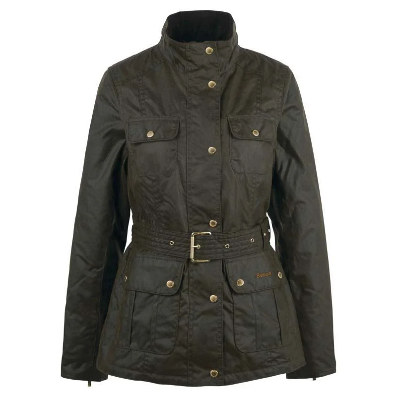 Act Fast Barbour Winter Belted Utility Ladies Wax Jacket - Olive/Classic Tartan