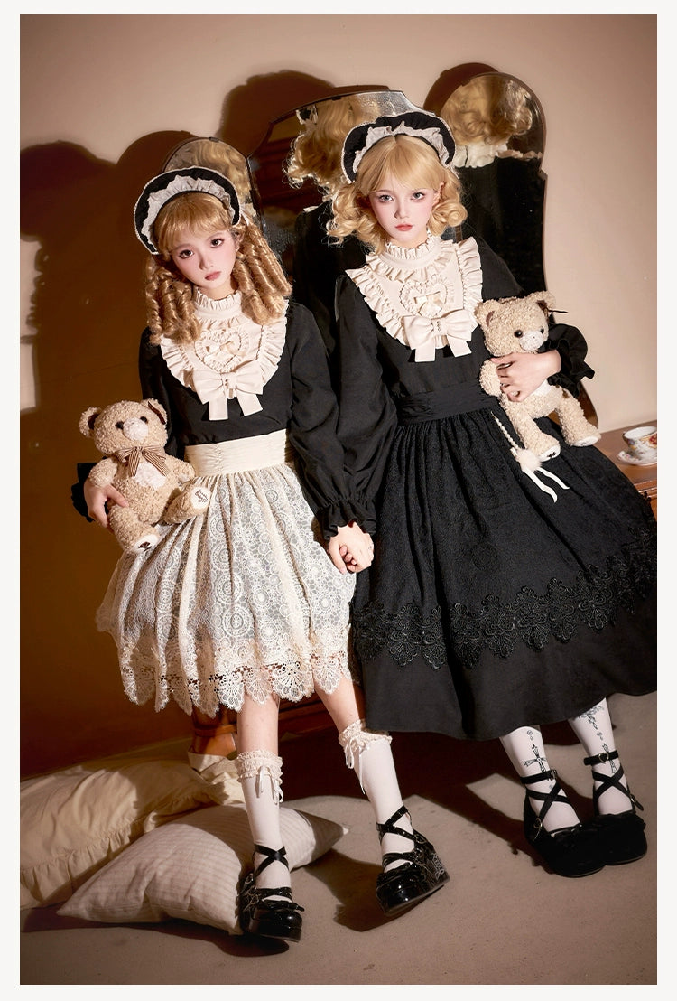 off-the-shoulder dressWith PUJI~Twilight Choir~Twin Lolita OP Suit Loose Version Dress with Apron