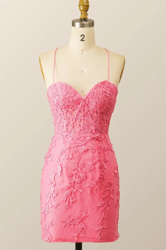 playful dressHot Pink Lace Bodycon Mini Dress