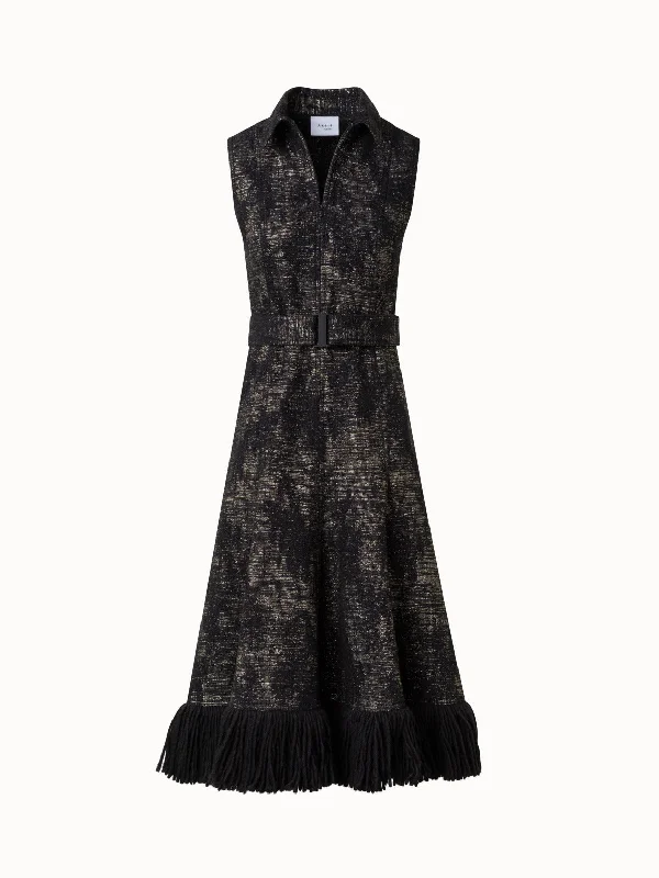 Price Buster wrap-around dressJacquard Midi Dress with Fringes