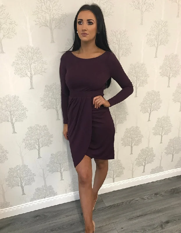 Factory Direct Sale midi dressPurple Long Sleeve Wrap Midi Dress