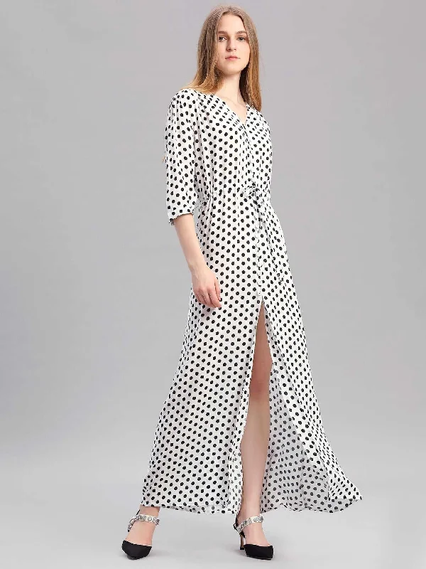 Bargain Prices lace dressKittenAlarm - Woman's dress V Neck Loose Half Sleeve White Dot Split Elegant Female Maxi Dress,Flowy Swing Beach Dresses Spring-Summer Casual Dress L-2XL
