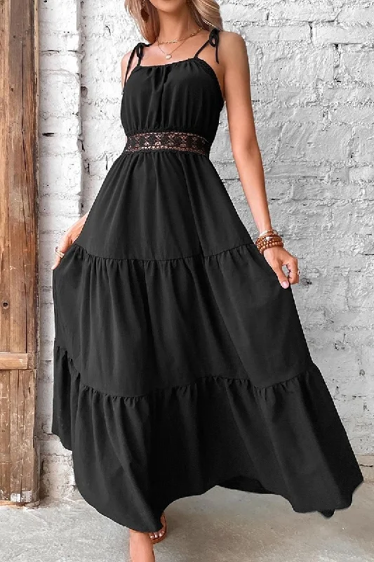 Price Fest relaxed fit dressTIED STRING SPAGHETTI STRAP LACE WAIST MAXI DRESS