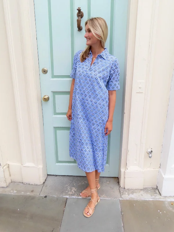 TIME-Limited Offer Darren Midi Dress Short Sleeve Blue Diamond