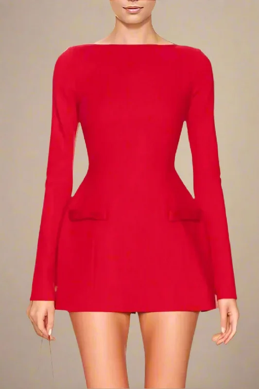 lace dressZena Long Sleeve Bodycon Mini Dress - Lipstick Red