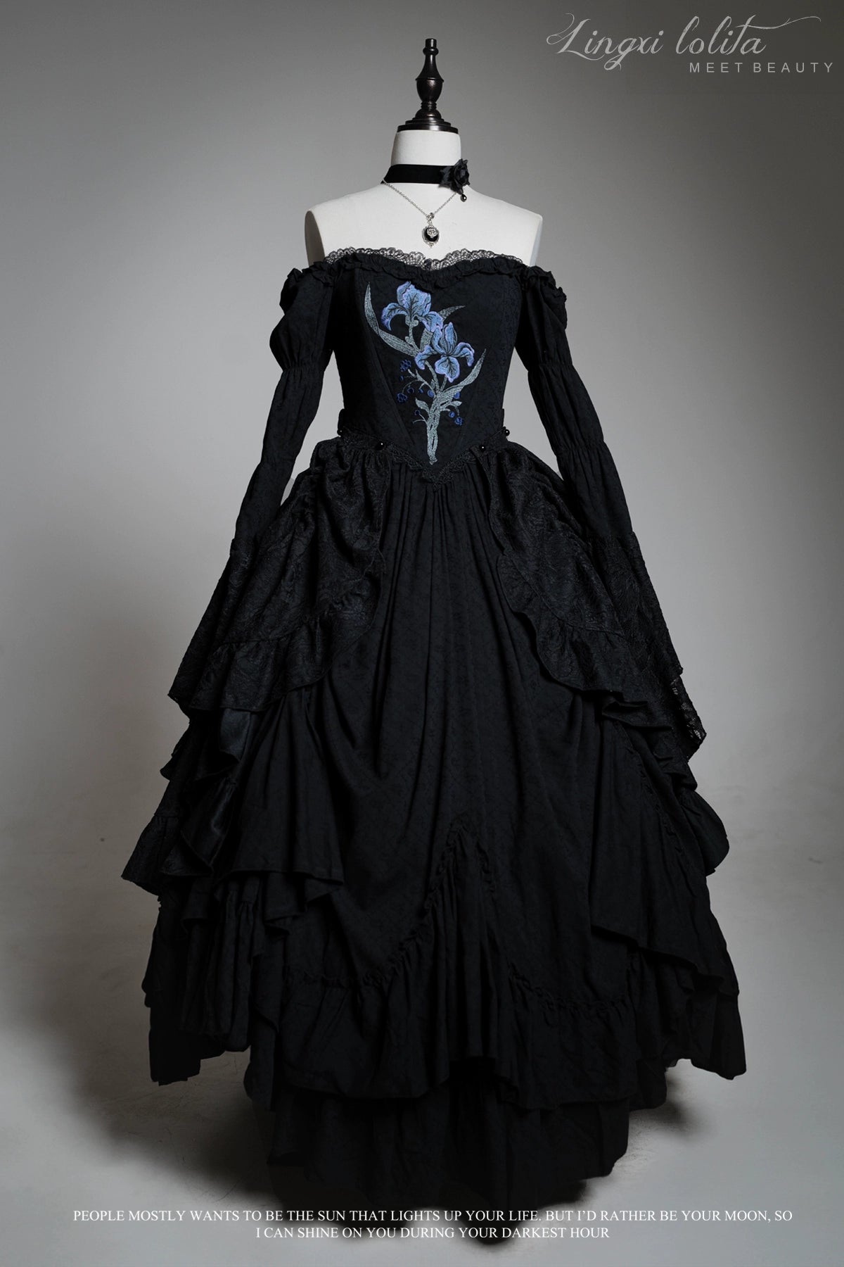 form-fitting dressLingxi Lolita~Iris Lady~Gothic Lolita OP Dress Outfit Lifting Skirt Lace Cape Choker