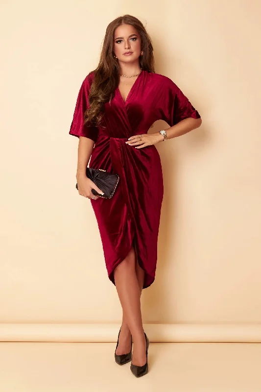 Huge Discounts off-shoulder dressNic Wine Velvet Wrap Detail Midi Dress