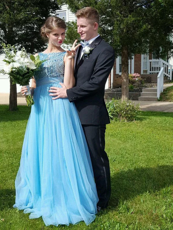 Limited Time Discount Beautiful Long Scoop A-line Beading Prom Dress with Ribbon Evening Dress MK580