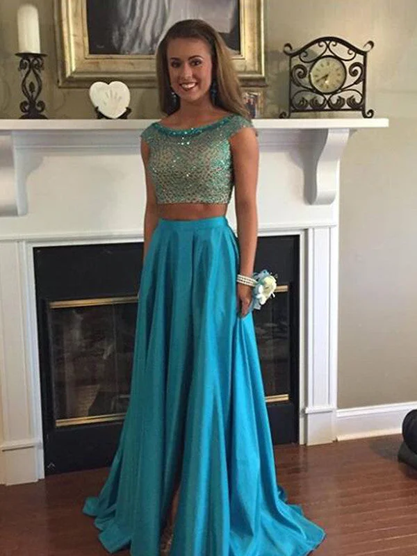 Customer Appreciation Sale Two Pieces Prom Dress A-line Short Sleeve Long Prom Dress/Evening Dress MK581