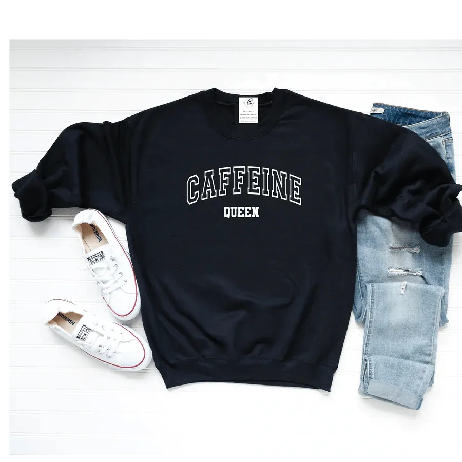 Super Deal loose fit athletic hoodieCaffeine Queen Crew Sweater