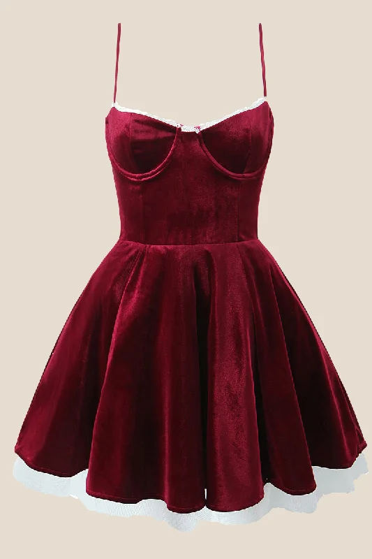 wrap-around dressSpaghetti Straps Burgundy Velvet Mini Dress