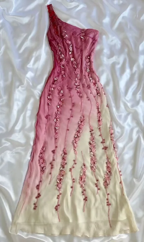 Sale Event wool dressOne Shoulder Floral Beading Vintage Long Party Dress, DP2520