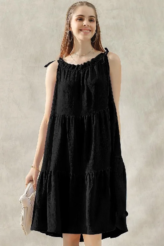Discount Deals textured dressSHOULDER BOW TIE PRAIRIE DRESS