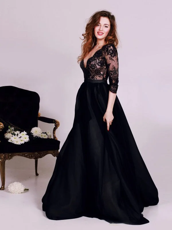 Midnight Sale Black Dress 2022 Long Prom Dress Long Sleeve A-line Prom Dress/Evening Dress MK582