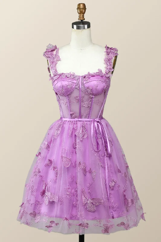 boho-chic dressLilac Butterfly Tulle A-line Short Homecoming Dress