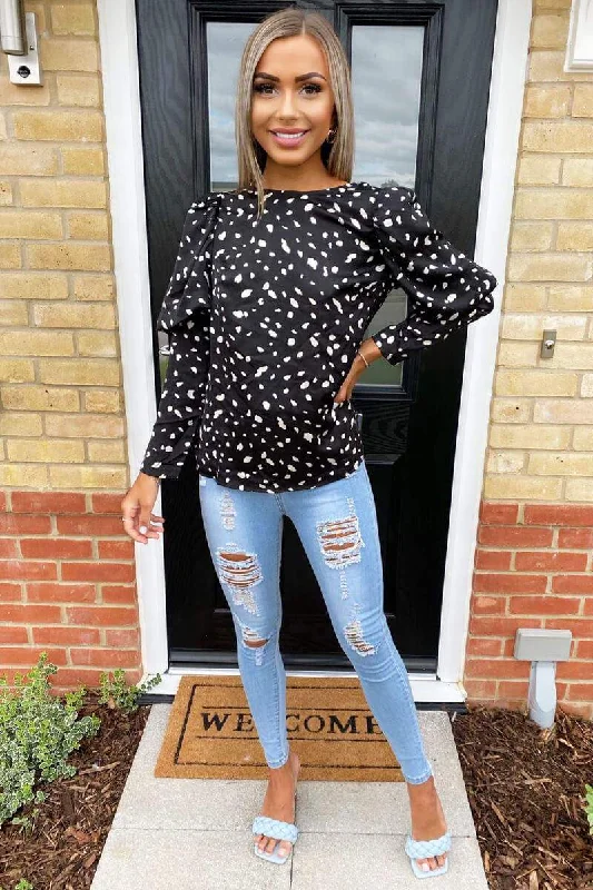 Can't Miss cocktail party dressLara Black Spotty Puff Sleeve Blouse