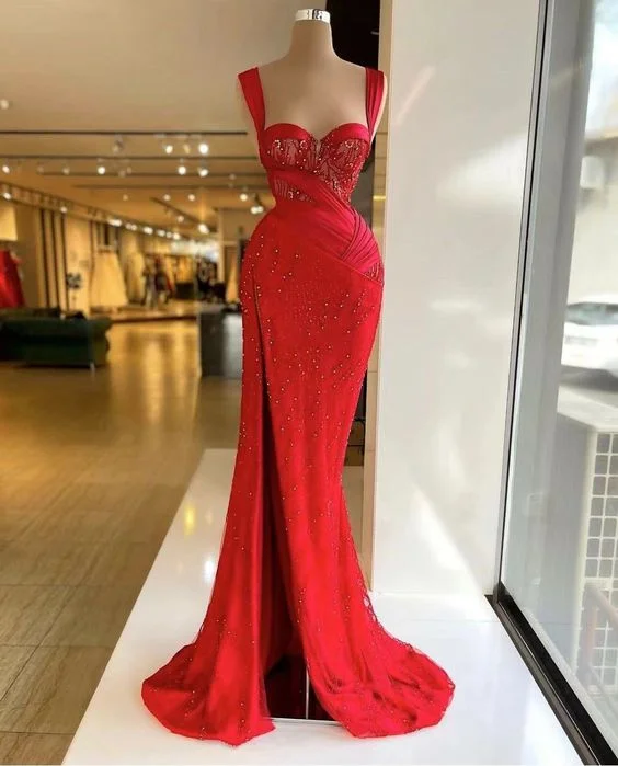 formal dressRed prom dresses, lace prom dresses, beaded prom dresses, sweetheart prom dresses, side slit prom dresses, arabic prom dresses Y164