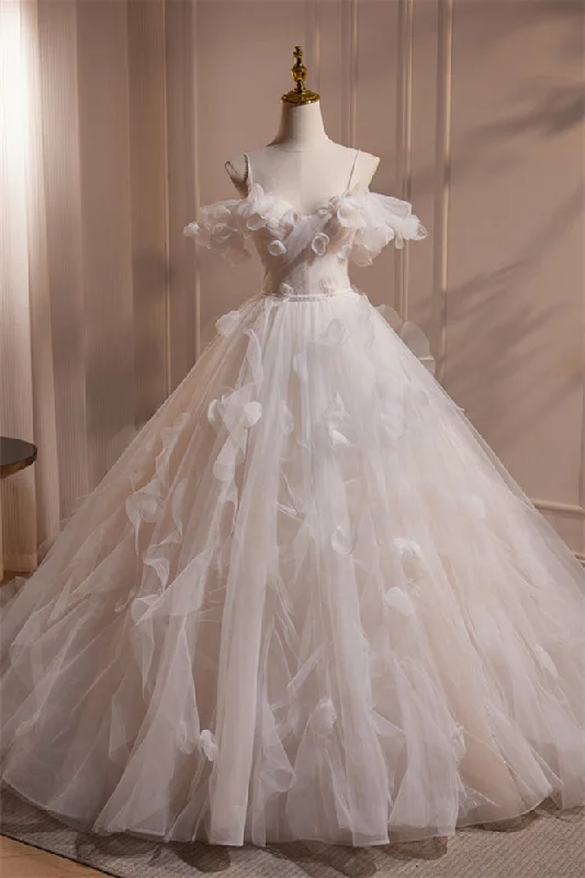 wrap-around dressOff the Shoulder Ivory Tulle Floral Long Wedding Gown