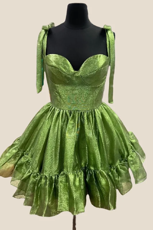 casual knit dressSweetheart Green Ruffles A-line Short Dress