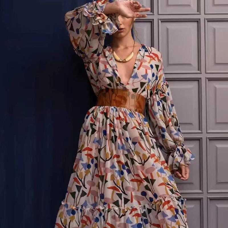 Limited Time casual midi dressKittenAlarm - Christiana Allover Print Flounce Sleeves Maxi Dress Limited Time casual midi dressKittenAlarm - Christiana Allover Print Flounce Sleeves Maxi Dress