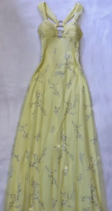 Fantastic Offers casual midi dressLight Yellow Tulle Sequins Vintage Evening Party Dress, DP2525