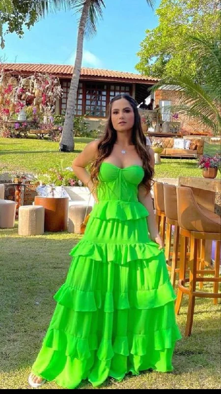 structured dressA-line Green Tiered Prom Dress,Stunning Green Formal Gown  Y1325