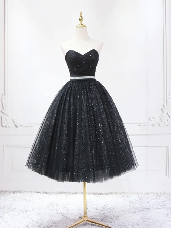 Today Only sophisticated dressBlack Shiny Sweatheart Strapless Tea Length Party Dress,DP1718