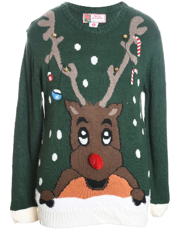 Bargain Prices Dark Green Christmas Jumper - M