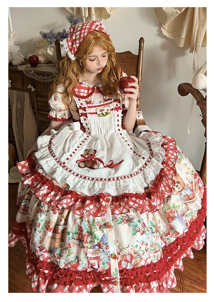 casual evening dressSpireme Cat~December Strawberry Field~Sweet Lolita OP Dress Strawberry Printed Dress