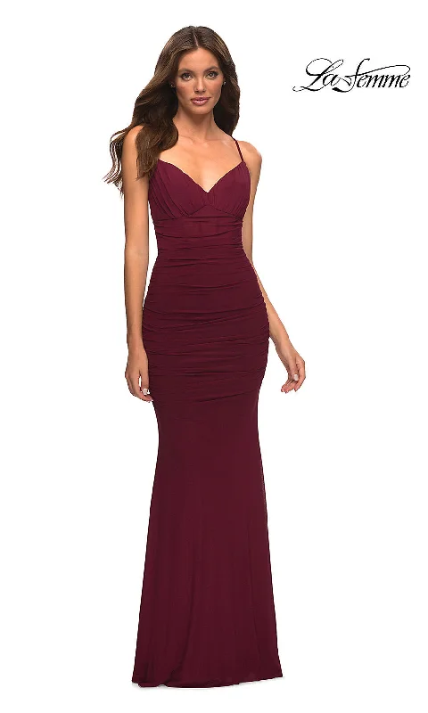 chic slip dressLace-Up La Femme Empire-Waist Long Prom Dress