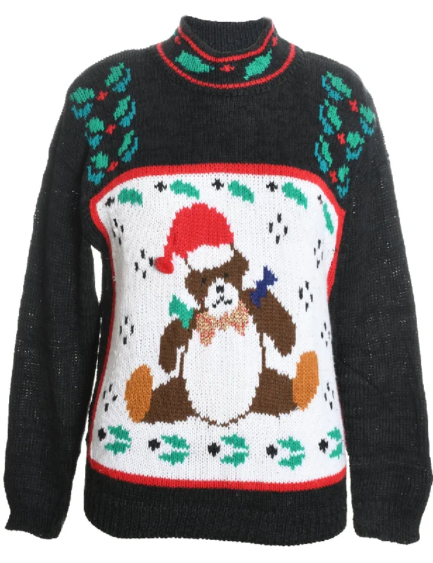 Super Bargain Teddy Bear Print Christmas Jumper - M