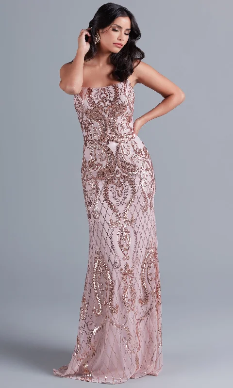 vintage-inspired dressPink Formal Dress With Sequin Design F2236