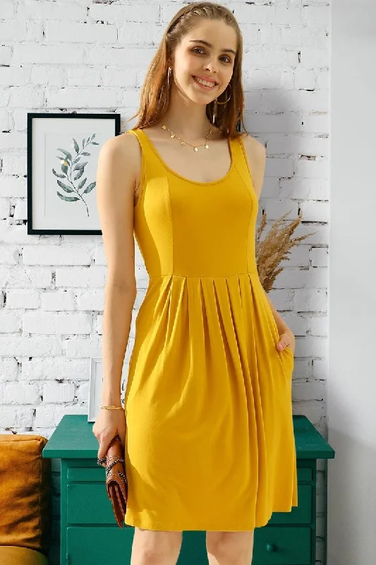 Savings Spectacular tiered dressCASUAL SLEEVELESS PLEATED POCKETS DRESSES