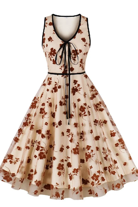 boho dressApricot Floral A-line Swing Dress