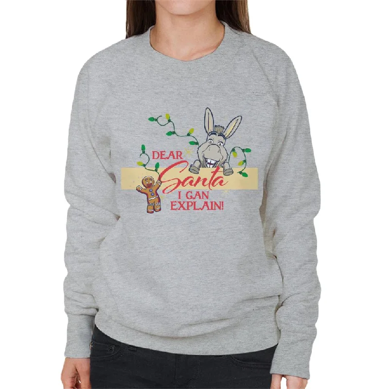 pullover workout hoodieShrek Christmas Donkey Dear Santa I Can Explain Women's Sweatshirt