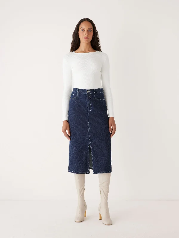 Warehouse Sale oversized dressThe Denim Midi Skirt in Navy