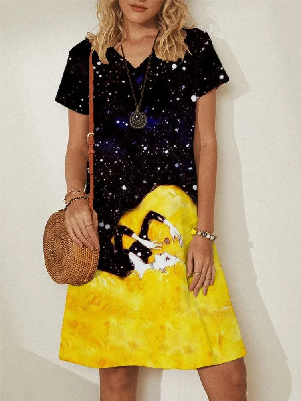 Low Prices ashionable dressV-neck Pullover Short Sleeve Loose Dress