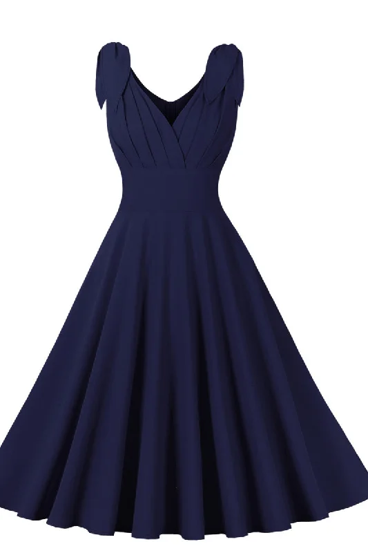 off-shoulder dressTie Shoulder Navy Blue Swing Swing Dress