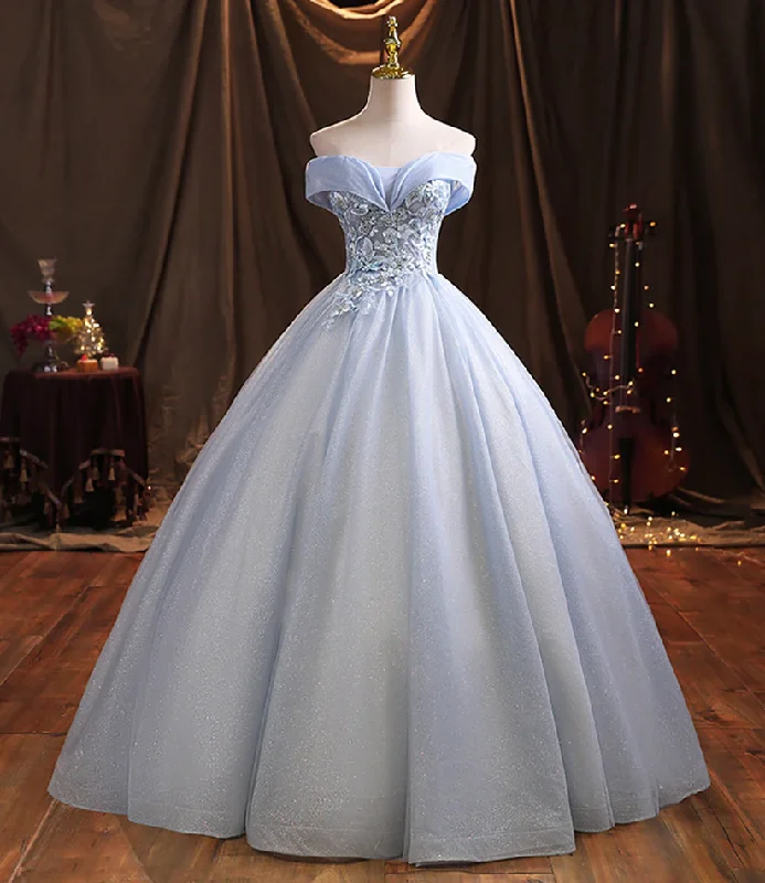 satin dressBlue tulle lace long ball gown dress formal dress Y1293