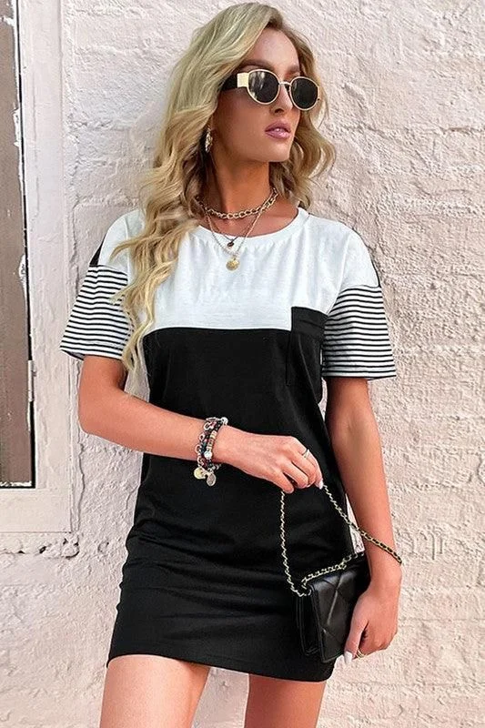 Limited Time Offer bohemian dressCOLOR BLOCKED ROUND NECK BODYCON CASUAL DRESS