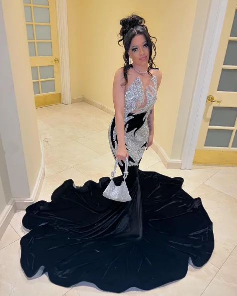 Daily Deals modern dressCharming Black Girl Appliques Velvet Mermaid Evening Prom Dress, DP2364 Daily Deals modern dressCharming Black Girl Appliques Velvet Mermaid Evening Prom Dress, DP2364