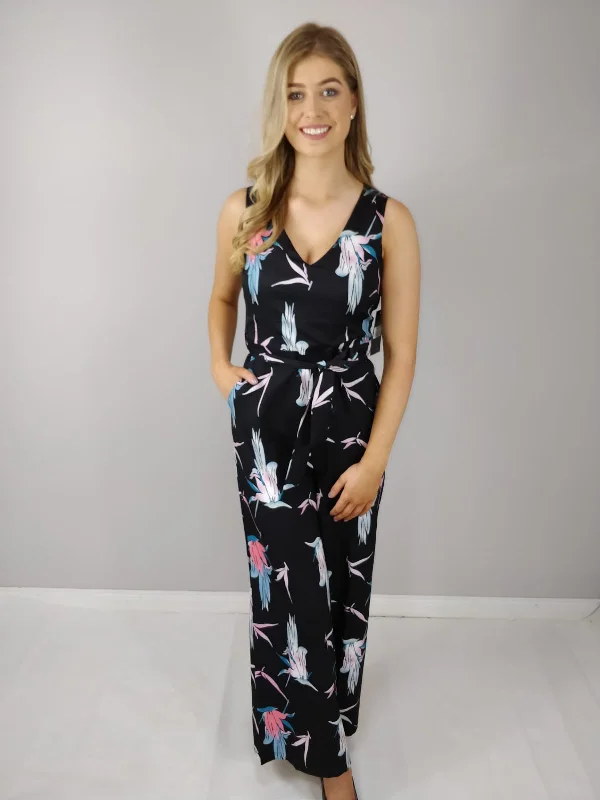 Major Savings wrap-around dressMilana Black Floral Pocket Jumpsuit